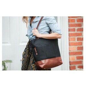 R. RIVETER The Grant Tote Black Canvas Brown Leather Travel Bag